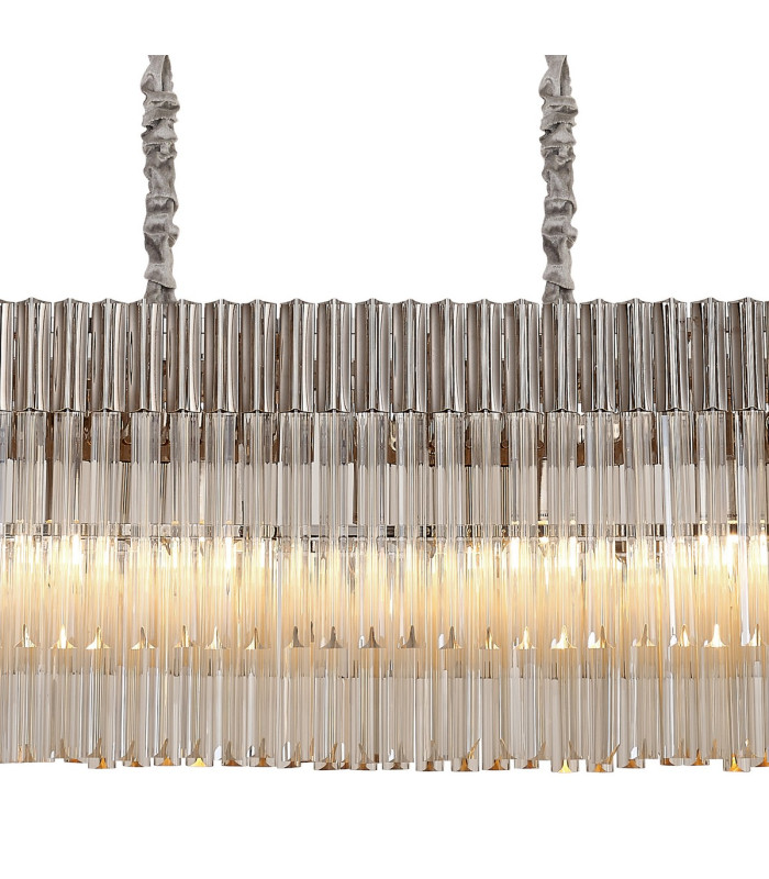Poland 180 x 40cm Linear Pendant Bell Cup 9 Light E14 Polished Nickel/Cognac Sculpted Glass Item Weight: 44kg-6
