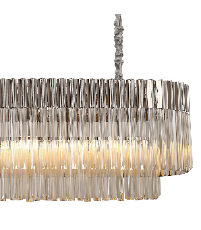Poland 180 x 40cm Linear Pendant Bell Cup 9 Light E14 Polished Nickel/Cognac Sculpted Glass Item Weight: 44kg-7