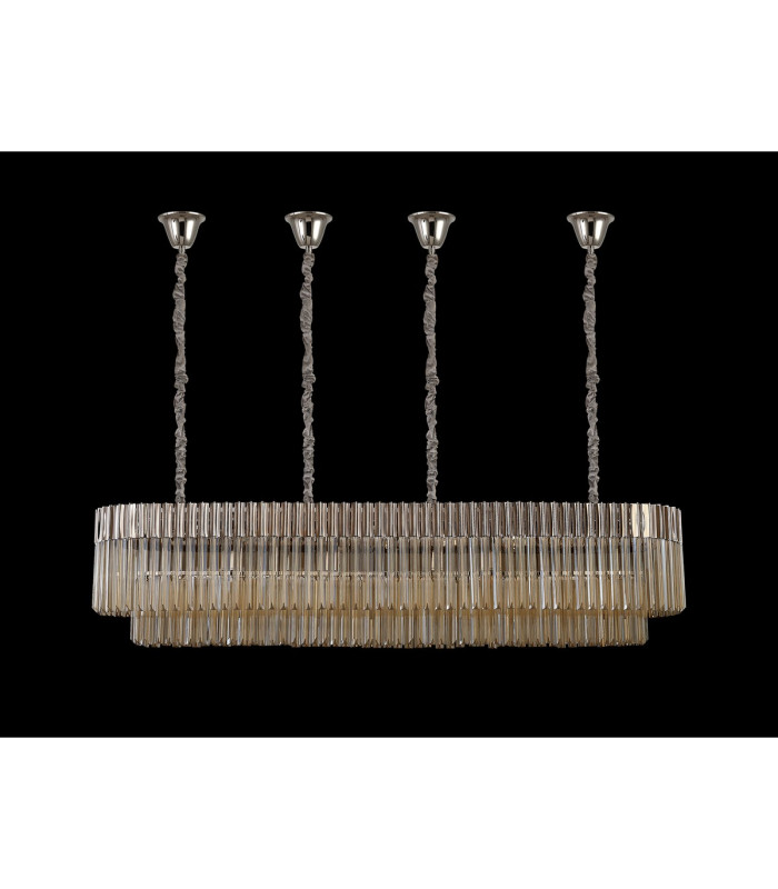Poland 180 x 40cm Linear Pendant Bell Cup 9 Light E14 Polished Nickel/Cognac Sculpted Glass Item Weight: 44kg-8