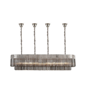 Poland 180 x 40cm Linear Pendant Bell Cup 9 Light E14 Polished Nickel/Smoked Sculpted Glass Item Weight: 44kg-1