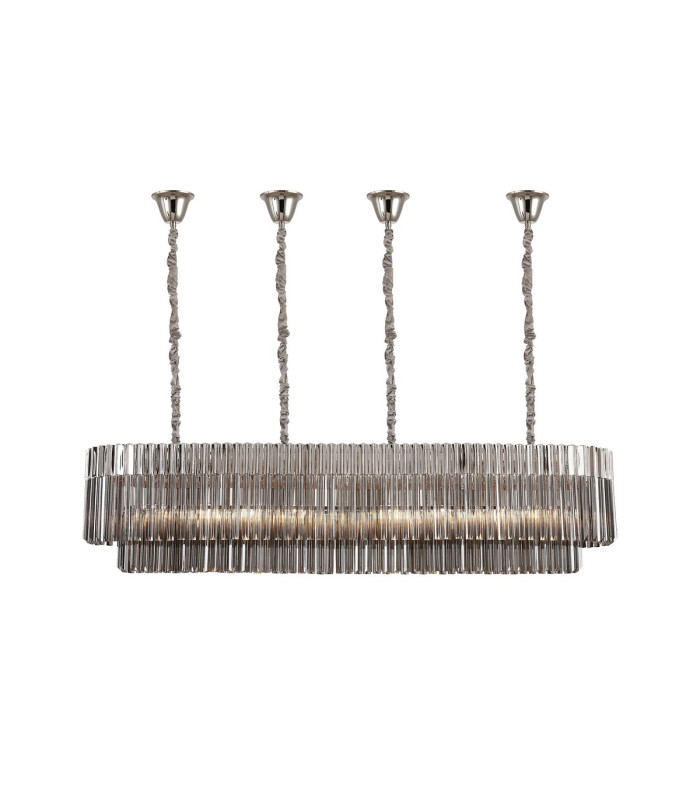Poland 180 x 40cm Linear Pendant Bell Cup 9 Light E14 Polished Nickel/Smoked Sculpted Glass Item Weight: 44kg-1