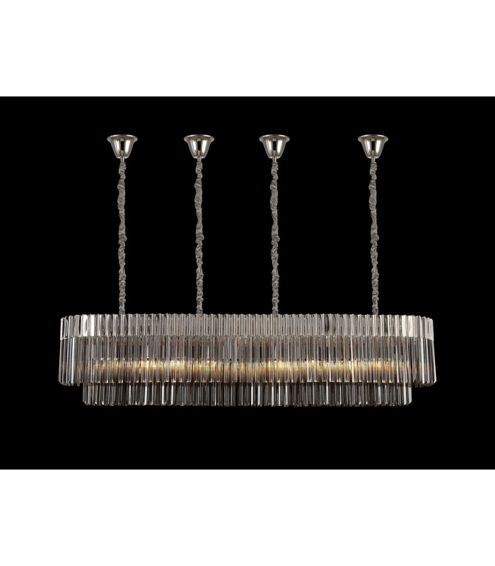 Poland 180 x 40cm Linear Pendant Bell Cup 9 Light E14 Polished Nickel/Smoked Sculpted Glass Item Weight: 44kg-3