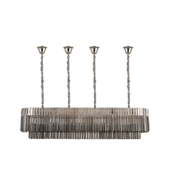 Poland 180 x 40cm Linear Pendant Bell Cup 9 Light E14 Polished Nickel/Smoked Sculpted Glass Item Weight: 44kg-4