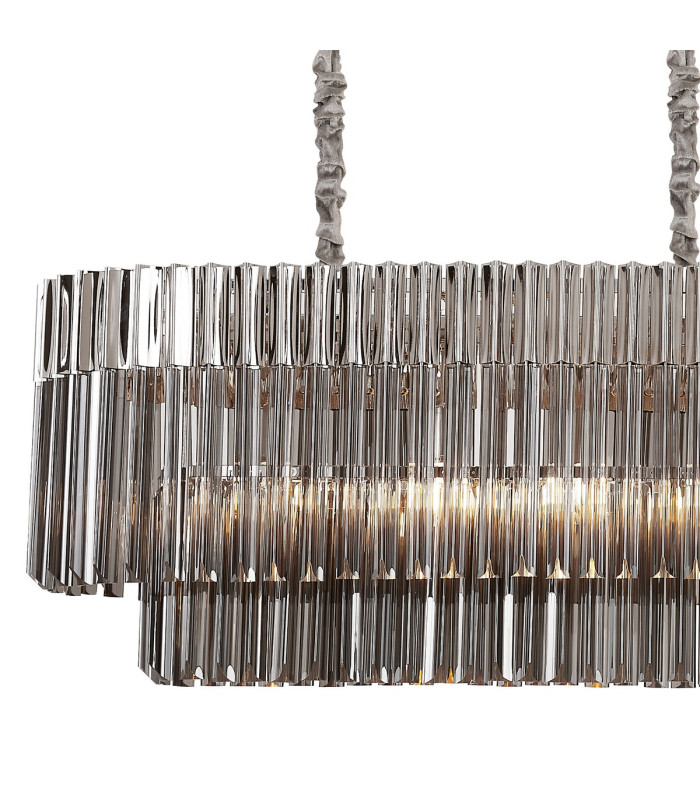 Poland 180 x 40cm Linear Pendant Bell Cup 9 Light E14 Polished Nickel/Smoked Sculpted Glass Item Weight: 44kg-5