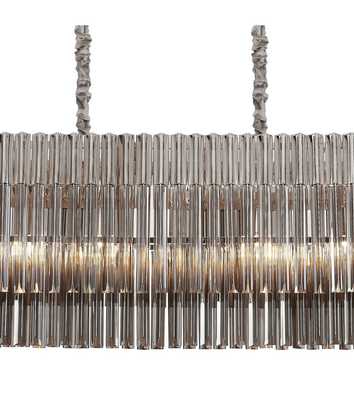 Poland 180 x 40cm Linear Pendant Bell Cup 9 Light E14 Polished Nickel/Smoked Sculpted Glass Item Weight: 44kg-7