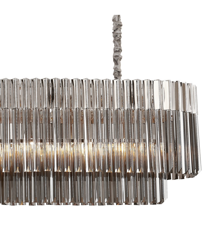 Poland 180 x 40cm Linear Pendant Bell Cup 9 Light E14 Polished Nickel/Smoked Sculpted Glass Item Weight: 44kg-8