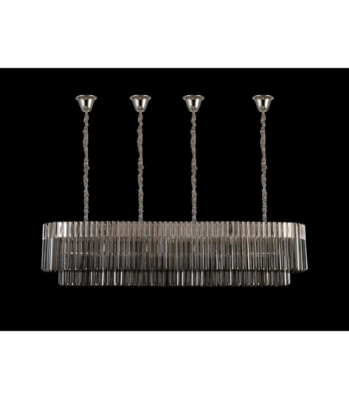 Poland 180 x 40cm Linear Pendant Bell Cup 9 Light E14 Polished Nickel/Smoked Sculpted Glass Item Weight: 44kg-9