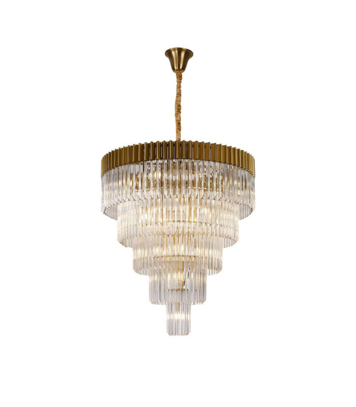 Poland 96cm Pendant Round 5 Tier 23 Light E14 Brass/Clear Sculpted Glass Item Weight: 48kg-1