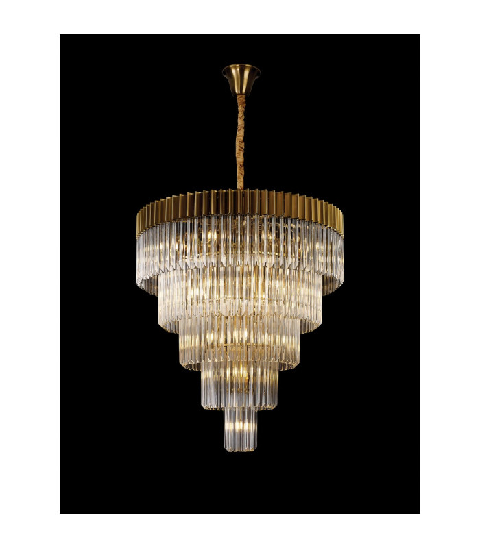 Poland 96cm Pendant Round 5 Tier 23 Light E14 Brass/Clear Sculpted Glass Item Weight: 48kg-3