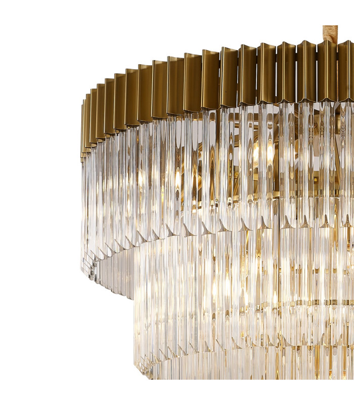 Poland 96cm Pendant Round 5 Tier 23 Light E14 Brass/Clear Sculpted Glass Item Weight: 48kg-6