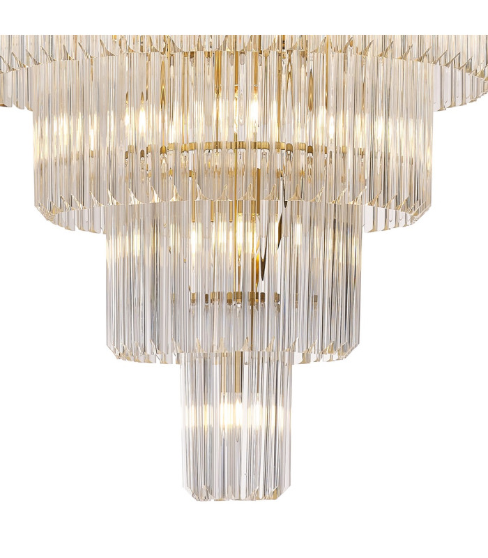 Poland 96cm Pendant Round 5 Tier 23 Light E14 Brass/Clear Sculpted Glass Item Weight: 48kg-7