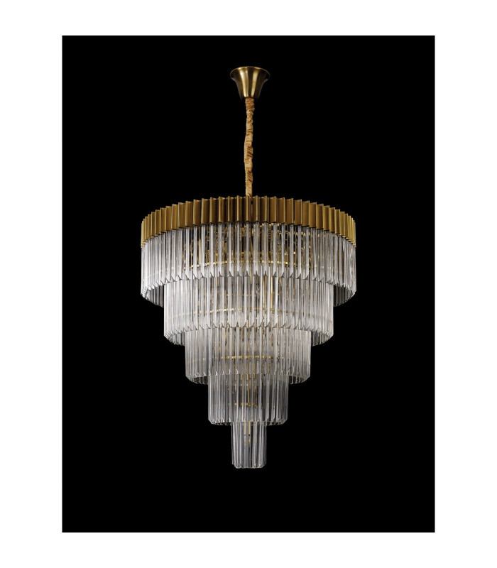 Poland 96cm Pendant Round 5 Tier 23 Light E14 Brass/Clear Sculpted Glass Item Weight: 48kg-8