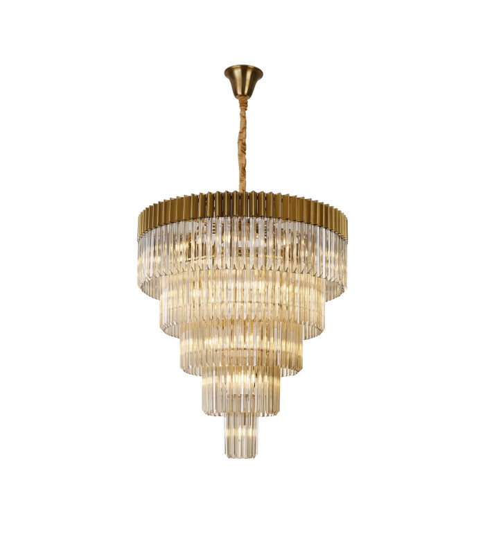 Poland 96cm 5 Tier 23 Light E14 Brass/Cognac Sculpted Glass Item Weight: 48kg-1