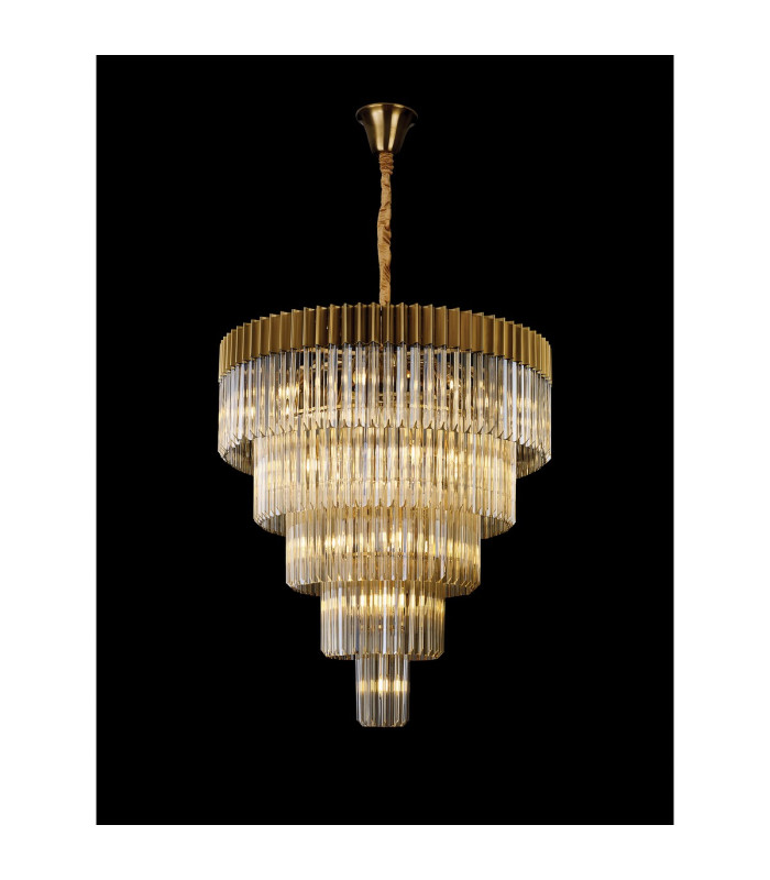 Poland 96cm 5 Tier 23 Light E14 Brass/Cognac Sculpted Glass Item Weight: 48kg-3