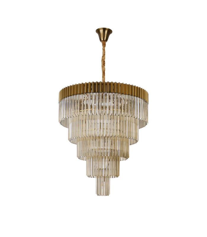 Poland 96cm 5 Tier 23 Light E14 Brass/Cognac Sculpted Glass Item Weight: 48kg-4