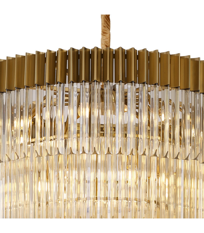 Poland 96cm 5 Tier 23 Light E14 Brass/Cognac Sculpted Glass Item Weight: 48kg-6