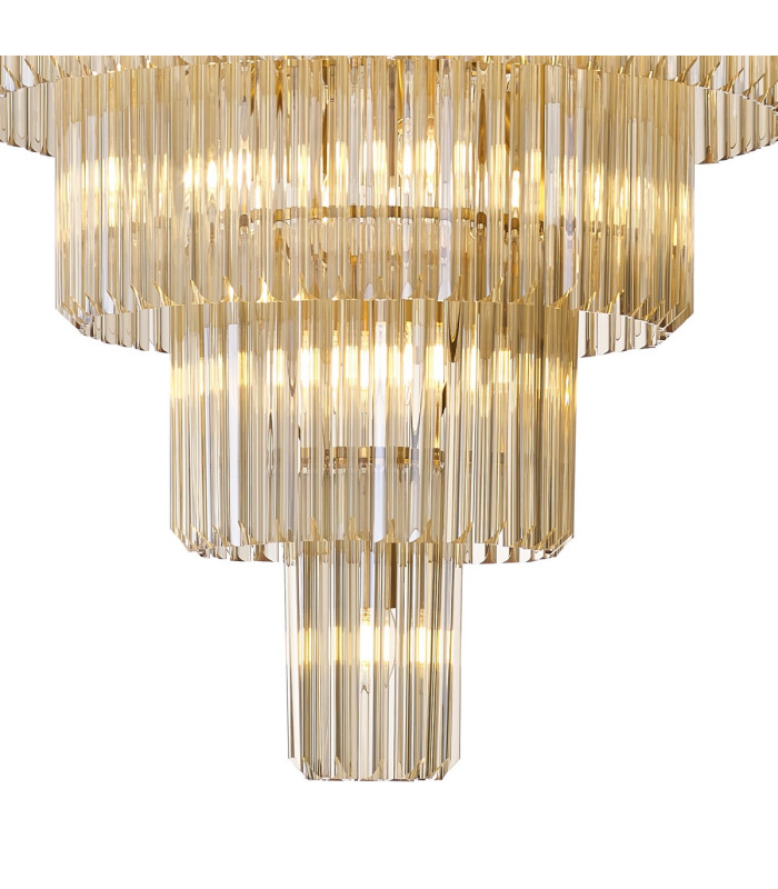 Poland 96cm 5 Tier 23 Light E14 Brass/Cognac Sculpted Glass Item Weight: 48kg-7