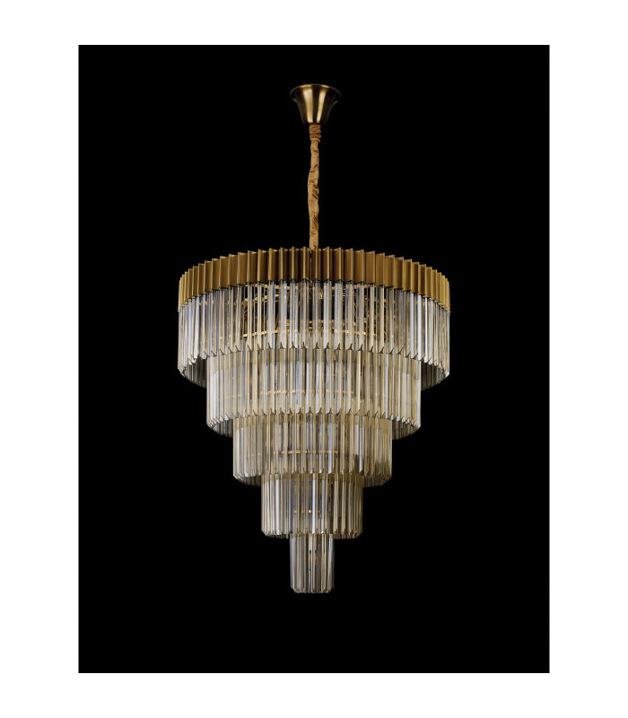 Poland 96cm 5 Tier 23 Light E14 Brass/Cognac Sculpted Glass Item Weight: 48kg-8