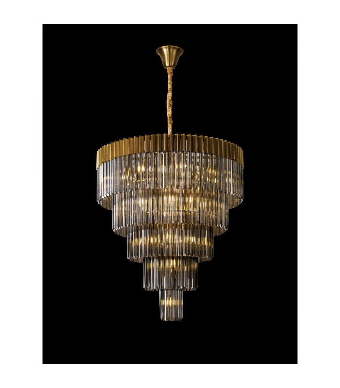 Poland 96cm Pendant Round 5 Tier 23 Light E14 Brass/Smoked Sculpted Glass Item Weight: 48kg-3