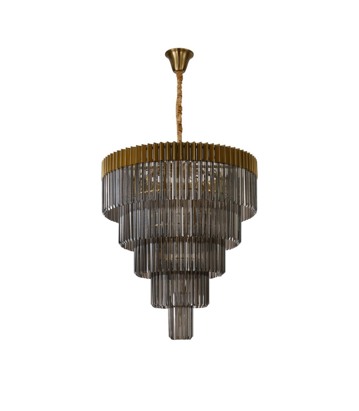 Poland 96cm Pendant Round 5 Tier 23 Light E14 Brass/Smoked Sculpted Glass Item Weight: 48kg-4