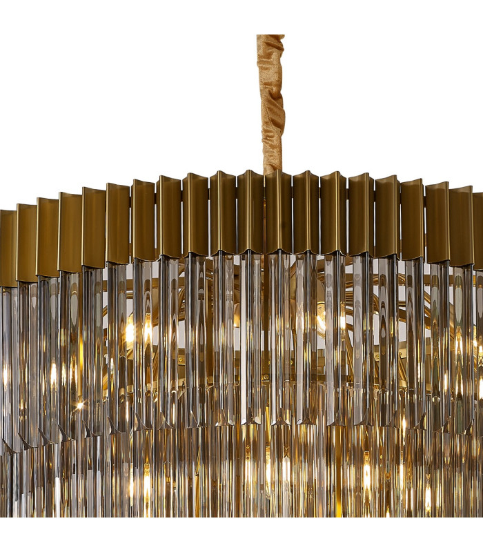 Poland 96cm Pendant Round 5 Tier 23 Light E14 Brass/Smoked Sculpted Glass Item Weight: 48kg-6