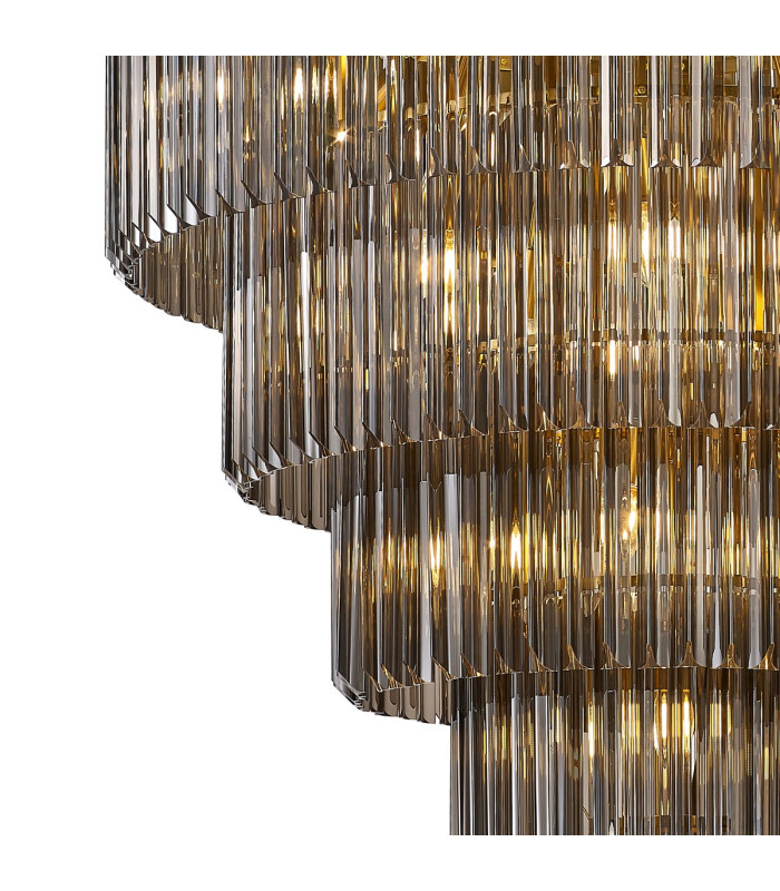Poland 96cm Pendant Round 5 Tier 23 Light E14 Brass/Smoked Sculpted Glass Item Weight: 48kg-7