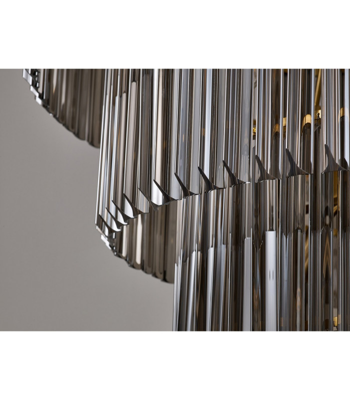 Poland 96cm Pendant Round 5 Tier 23 Light E14 Brass/Smoked Sculpted Glass Item Weight: 48kg-10