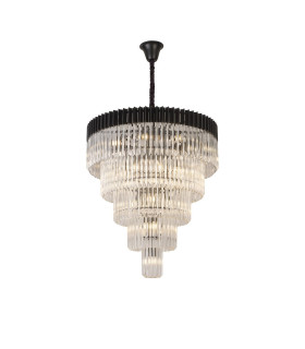 Poland 96cm Pendant Round 5 Tier 23 Light E14 Matt Black/Clear Sculpted Glass Item Weight: 48kg-1