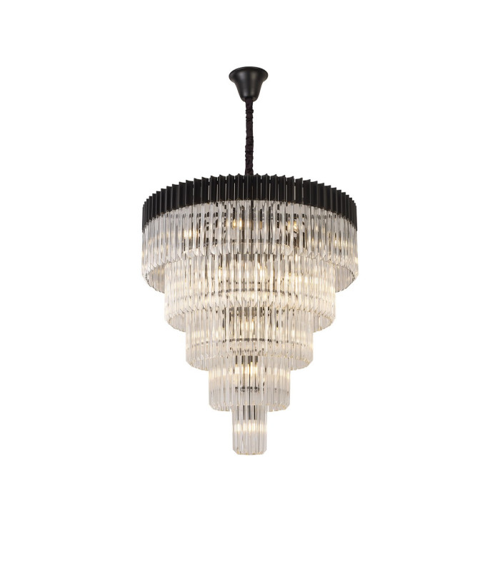 Poland 96cm Pendant Round 5 Tier 23 Light E14 Matt Black/Clear Sculpted Glass Item Weight: 48kg-1