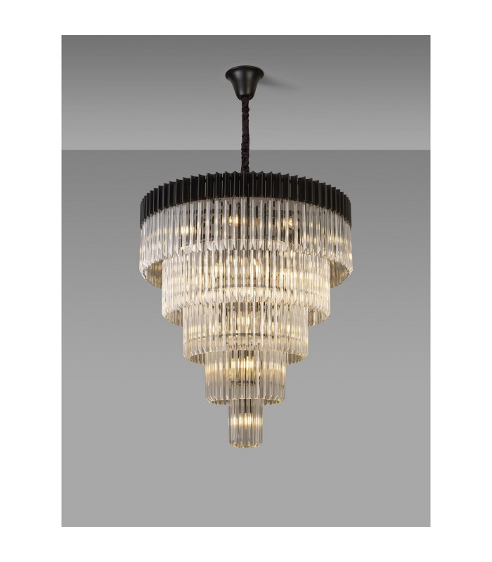Poland 96cm Pendant Round 5 Tier 23 Light E14 Matt Black/Clear Sculpted Glass Item Weight: 48kg-3