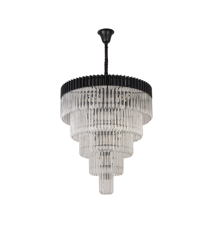 Poland 96cm Pendant Round 5 Tier 23 Light E14 Matt Black/Clear Sculpted Glass Item Weight: 48kg-5