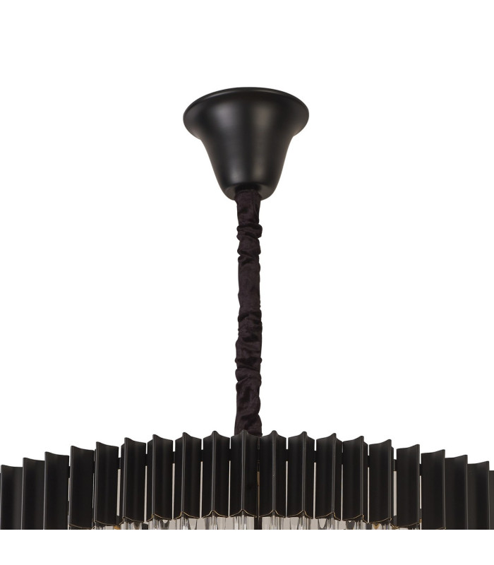 Poland 96cm Pendant Round 5 Tier 23 Light E14 Matt Black/Clear Sculpted Glass Item Weight: 48kg-6