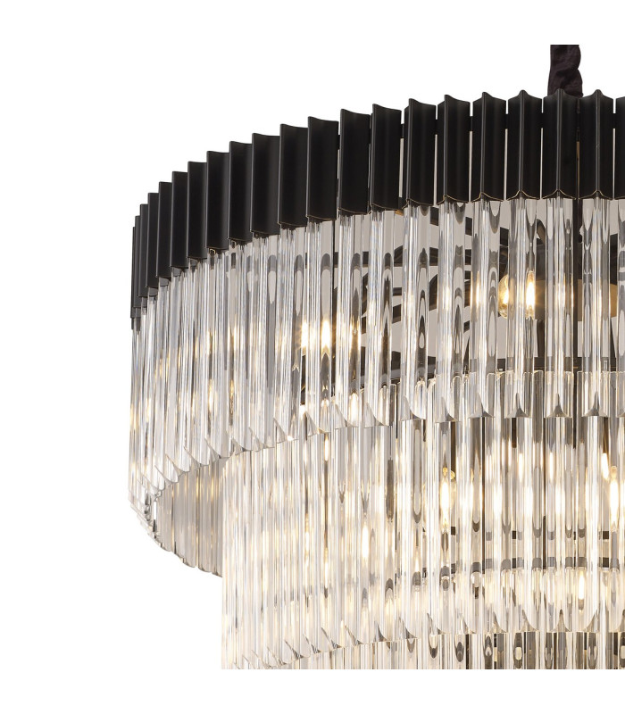 Poland 96cm Pendant Round 5 Tier 23 Light E14 Matt Black/Clear Sculpted Glass Item Weight: 48kg-7
