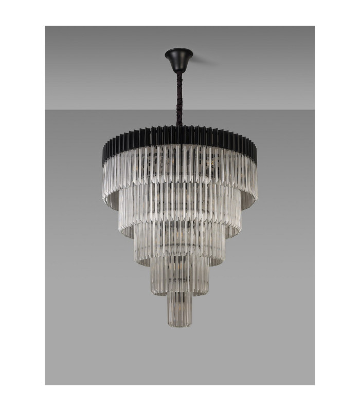Poland 96cm Pendant Round 5 Tier 23 Light E14 Matt Black/Clear Sculpted Glass Item Weight: 48kg-9