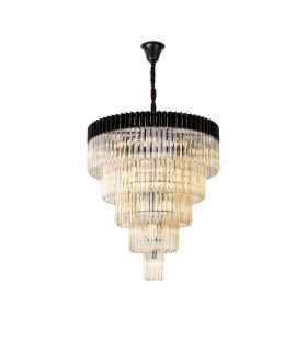 Poland 96cm Pendant Round 5 Tier 23 Light E14 Matt Black/Cognac Sculpted Glass Item Weight: 48kg-1