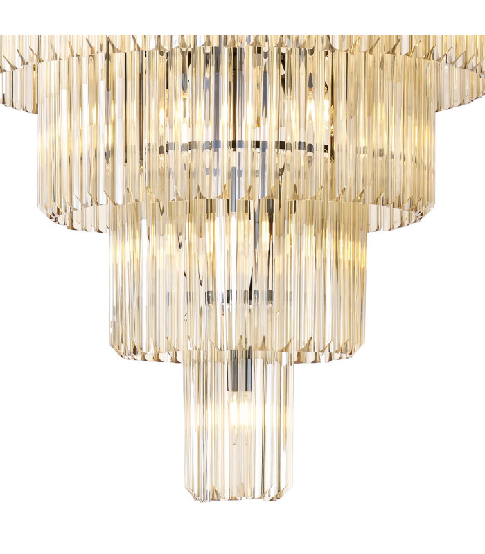 Poland 96cm Pendant Round 5 Tier 23 Light E14 Matt Black/Cognac Sculpted Glass Item Weight: 48kg-7