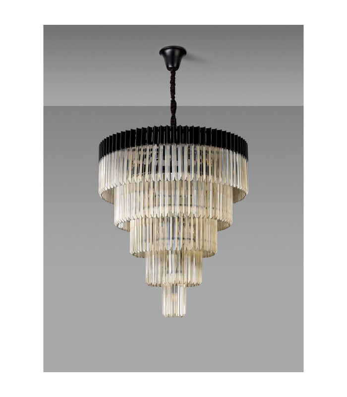 Poland 96cm Pendant Round 5 Tier 23 Light E14 Matt Black/Cognac Sculpted Glass Item Weight: 48kg-8