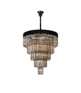 Poland 96cm Pendant Round 5 Tier 23 Light E14 Matt Black/Smoked Sculpted Glass Item Weight: 48kg-1
