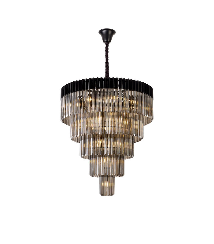 Poland 96cm Pendant Round 5 Tier 23 Light E14 Matt Black/Smoked Sculpted Glass Item Weight: 48kg-1