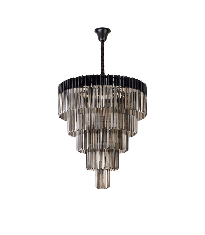 Poland 96cm Pendant Round 5 Tier 23 Light E14 Matt Black/Smoked Sculpted Glass Item Weight: 48kg-3