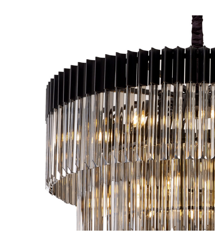 Poland 96cm Pendant Round 5 Tier 23 Light E14 Matt Black/Smoked Sculpted Glass Item Weight: 48kg-5