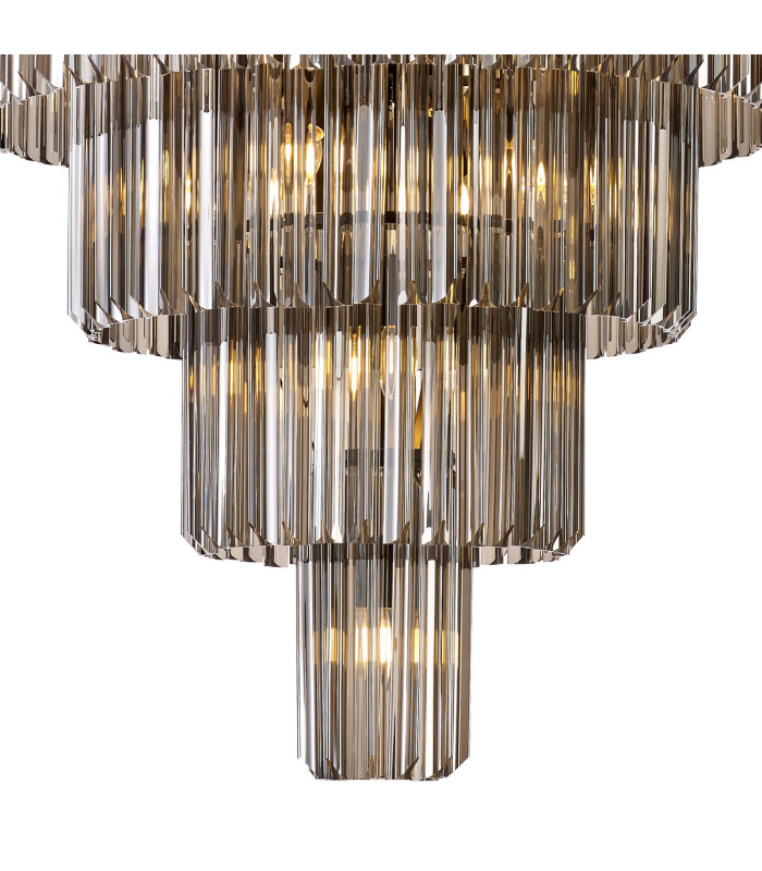 Poland 96cm Pendant Round 5 Tier 23 Light E14 Matt Black/Smoked Sculpted Glass Item Weight: 48kg-6