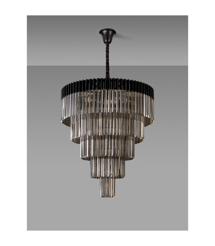 Poland 96cm Pendant Round 5 Tier 23 Light E14 Matt Black/Smoked Sculpted Glass Item Weight: 48kg-7
