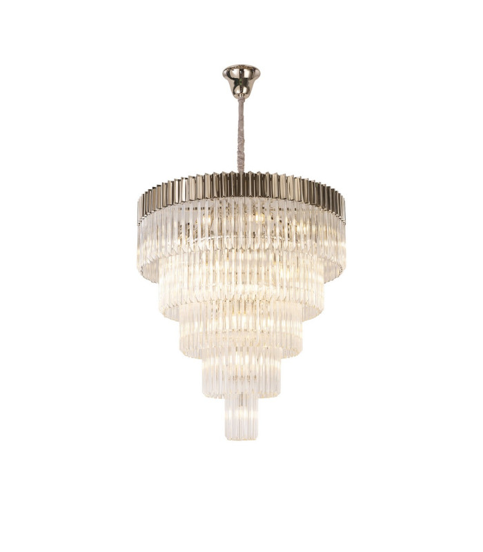Poland 96cm Pendant Round 5 Tier 23 Light E14 Polished Nickel/Clear Sculpted Glass Item Weight: 48kg-1