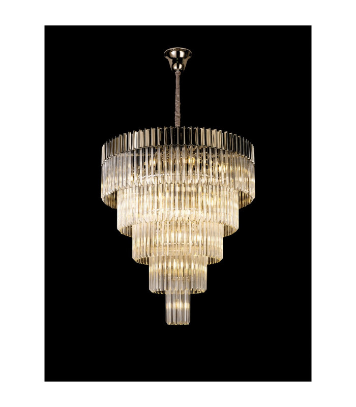 Poland 96cm Pendant Round 5 Tier 23 Light E14 Polished Nickel/Clear Sculpted Glass Item Weight: 48kg-3