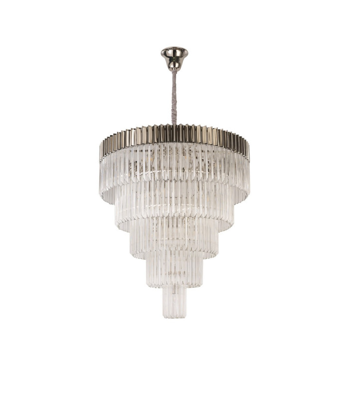 Poland 96cm Pendant Round 5 Tier 23 Light E14 Polished Nickel/Clear Sculpted Glass Item Weight: 48kg-4
