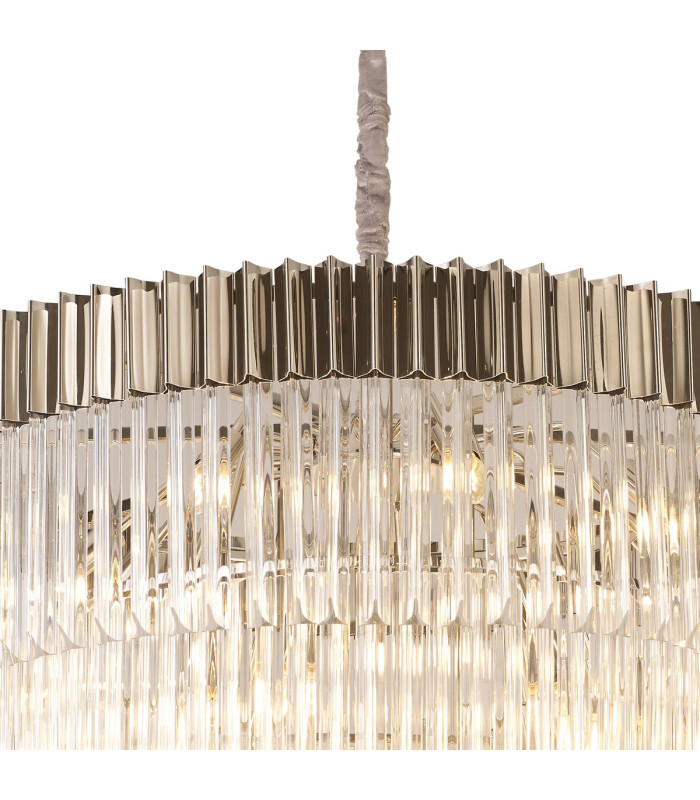 Poland 96cm Pendant Round 5 Tier 23 Light E14 Polished Nickel/Clear Sculpted Glass Item Weight: 48kg-6
