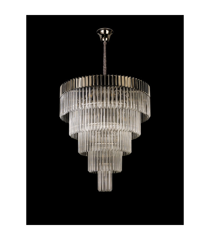 Poland 96cm Pendant Round 5 Tier 23 Light E14 Polished Nickel/Clear Sculpted Glass Item Weight: 48kg-8