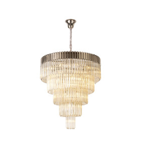 Poland 96cm Pendant Round 5 Tier 23 Light E14 Polished Nickel/Cognac Sculpted Glass Item Weight: 48kg-1