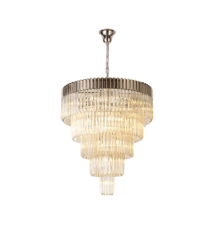 Poland 96cm Pendant Round 5 Tier 23 Light E14 Polished Nickel/Cognac Sculpted Glass Item Weight: 48kg-1